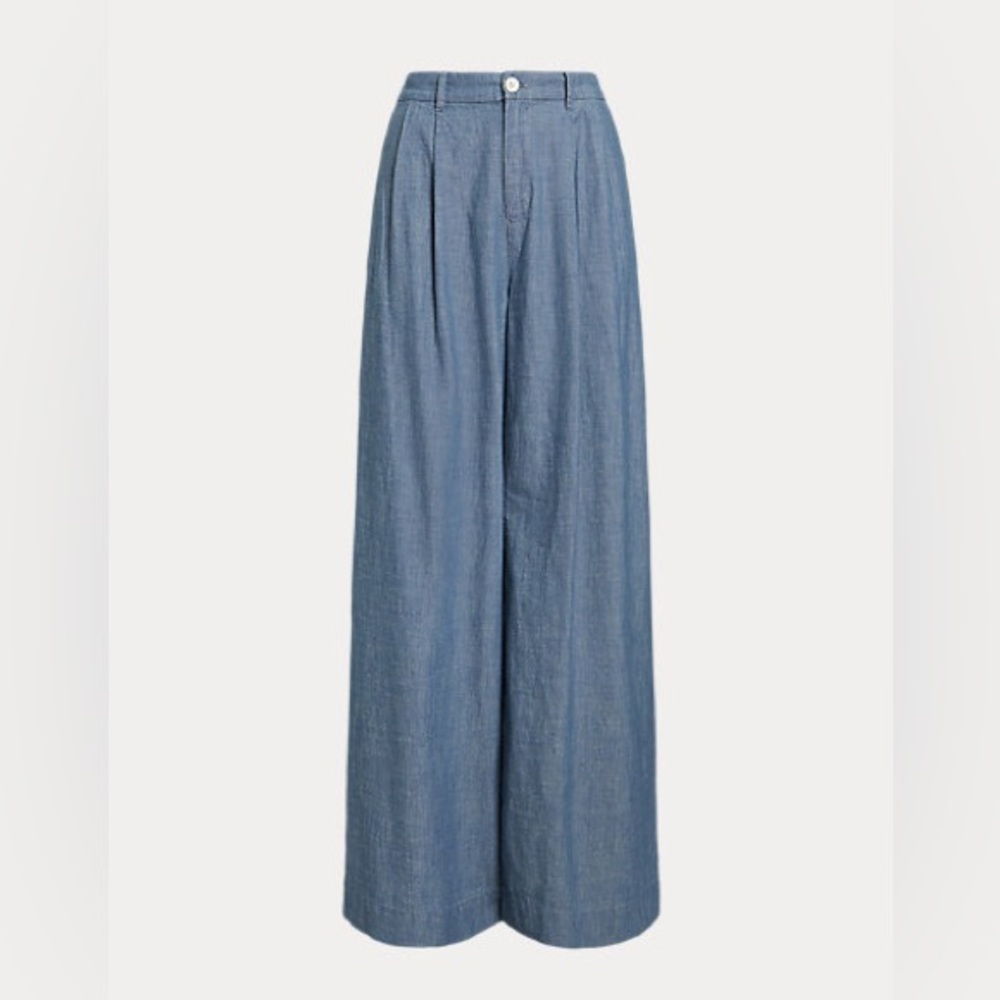 Lauren Ralph Lauren Pleated Wide Leg Chambray Pants